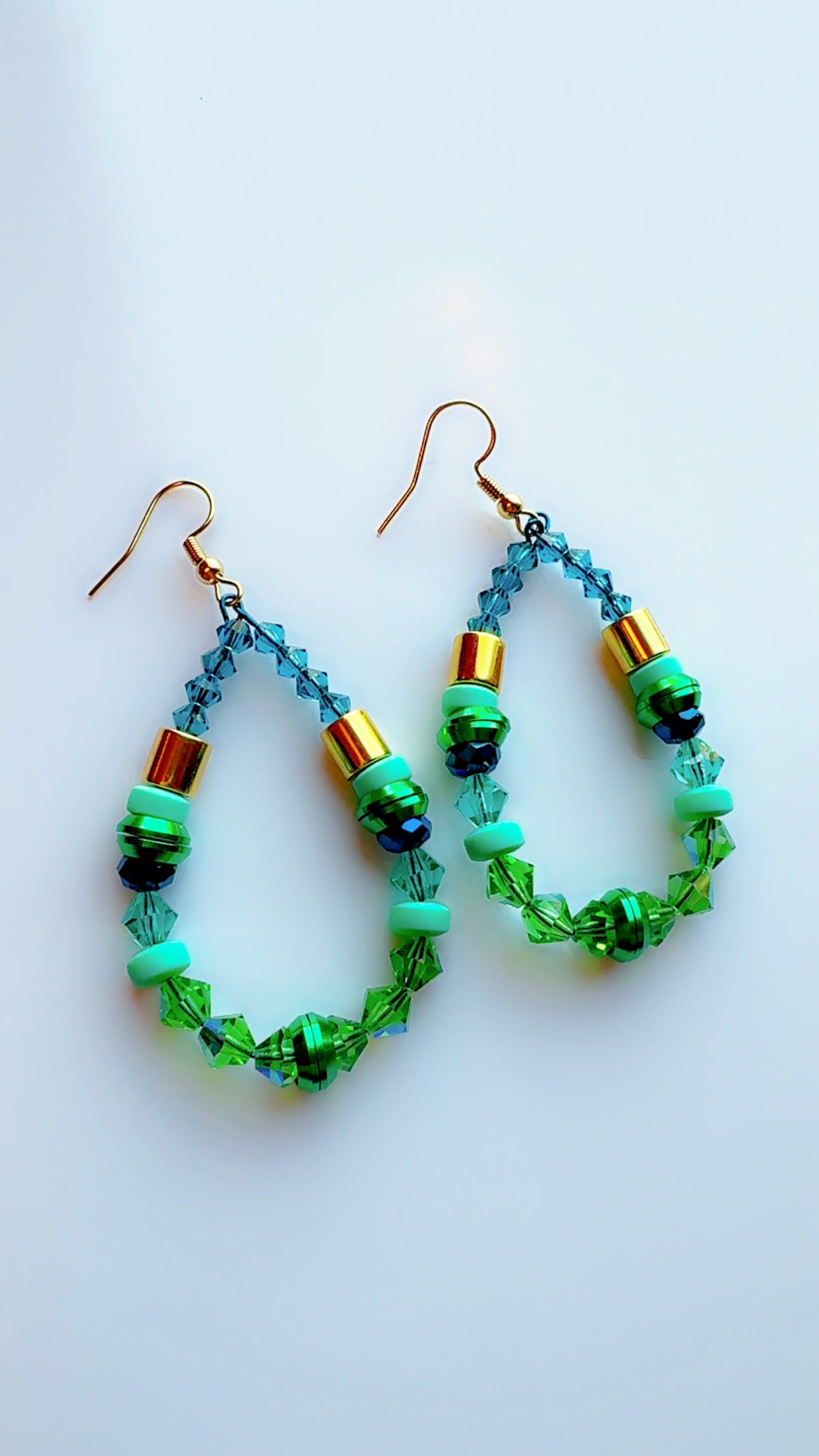 Blue Green Crystal Stack Hoop Dangle