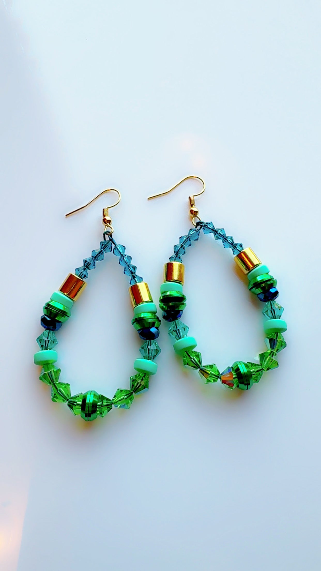 Blue Green Crystal Stack Hoop Dangle