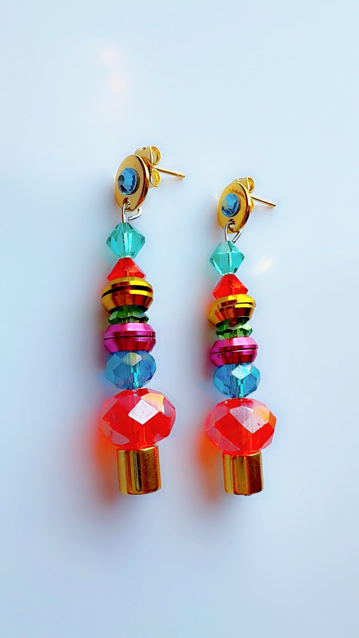 Chrome Washer and Crystal Stack Earrings