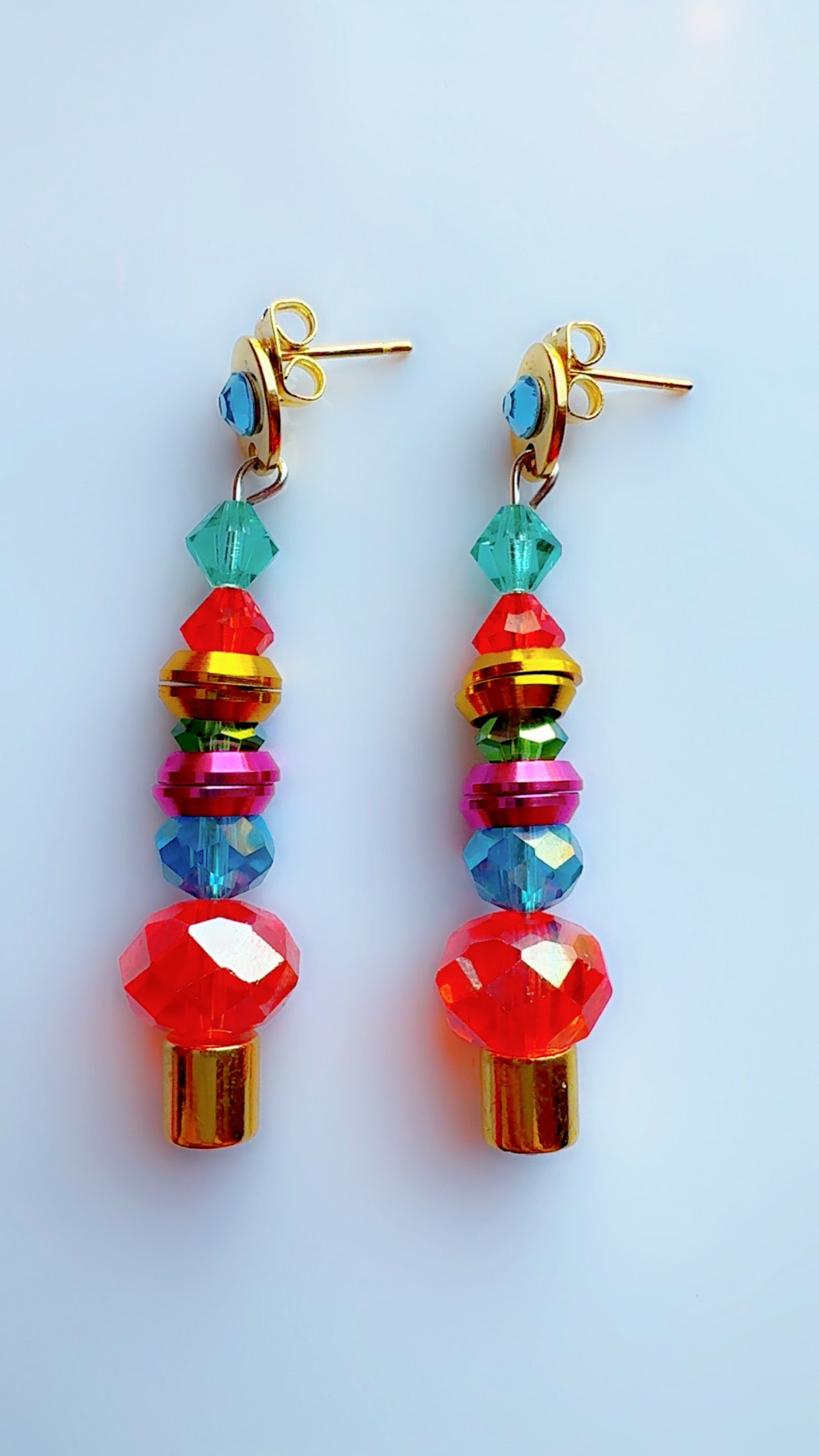 Chrome Washer and Crystal Stack Earrings