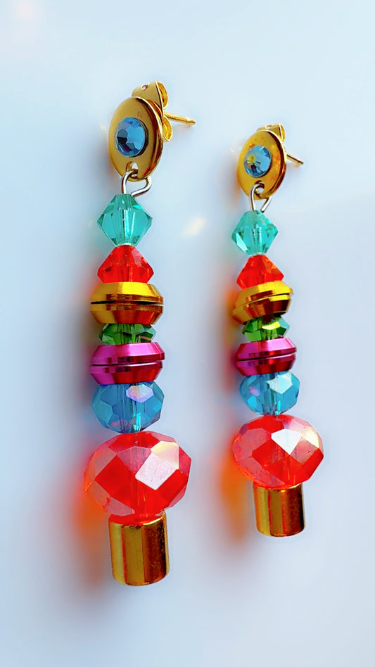 Chrome Washer and Crystal Stack Earrings
