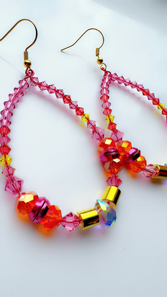 *Brand Signature Ear Candy Hot Pink and Orange Long Hoop
