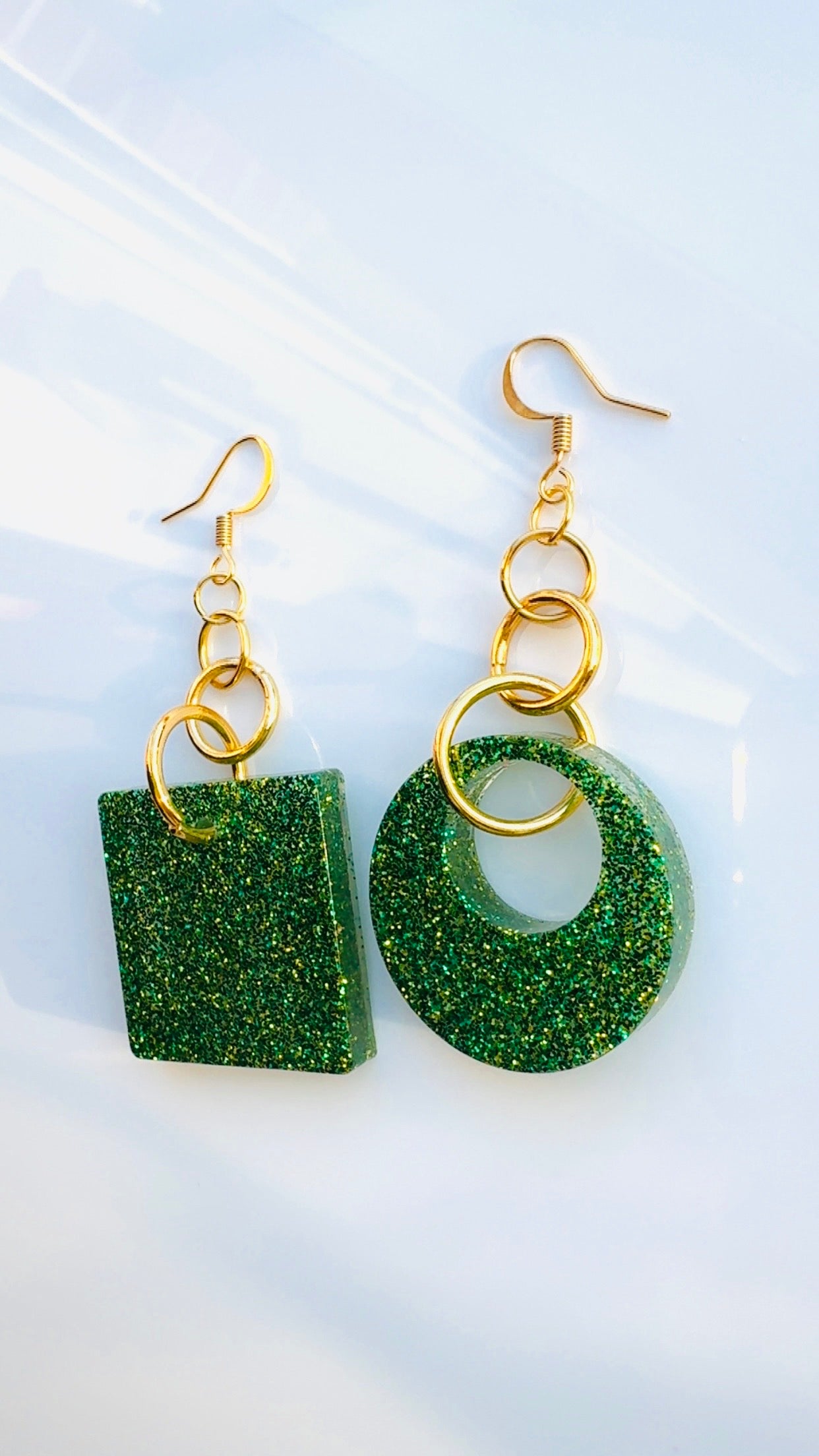 Green Sparkle Geo Earrings