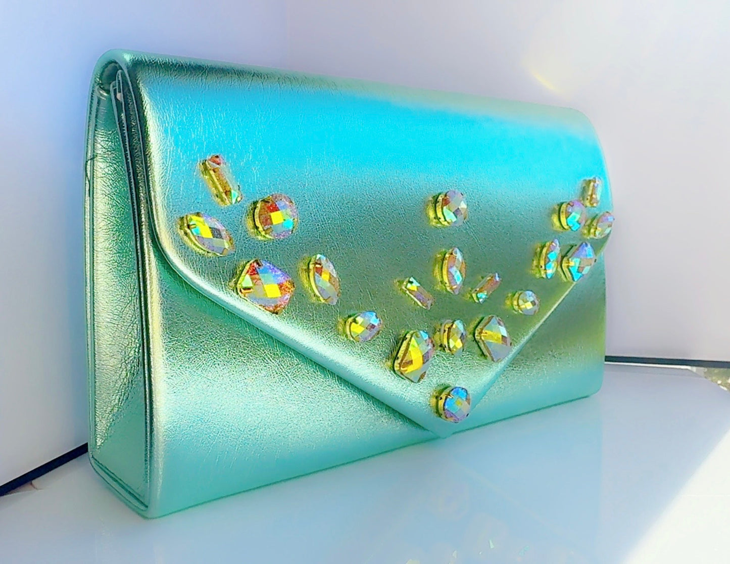 Mint Metallic Bling Clutch