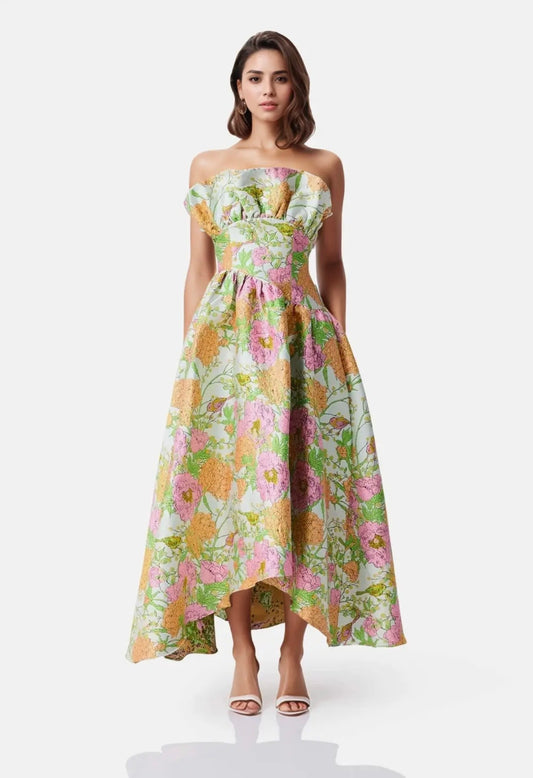 Jacquard Floral Maxi Dress￼