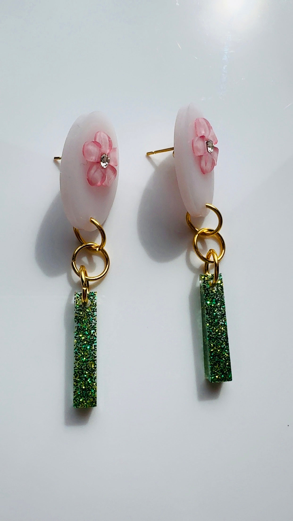 Blush and Green Floral Pendulum Earrings