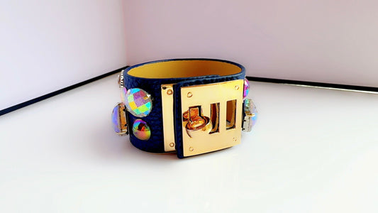 Navy Leather Bling Cuff