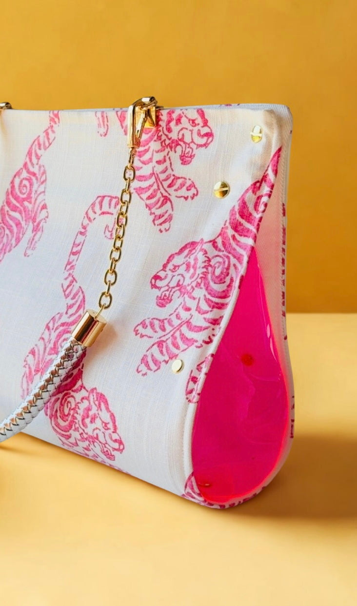 Pink Tiger Linen Handbag ￼￼￼