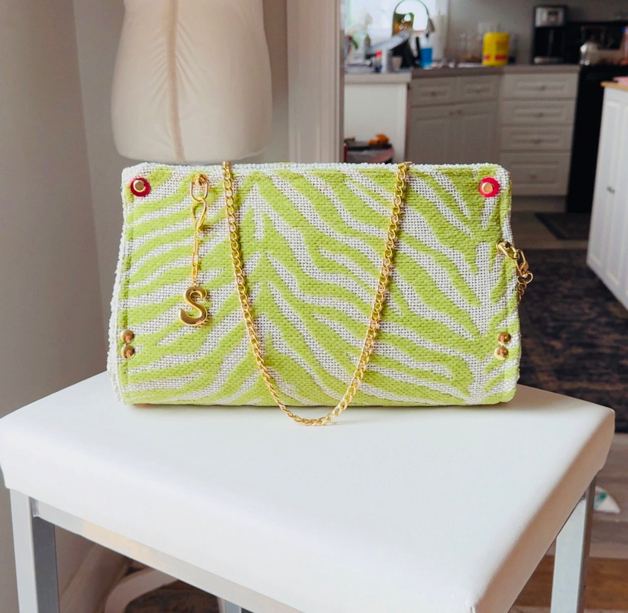 Lime Green Zebra Chenille Clutch