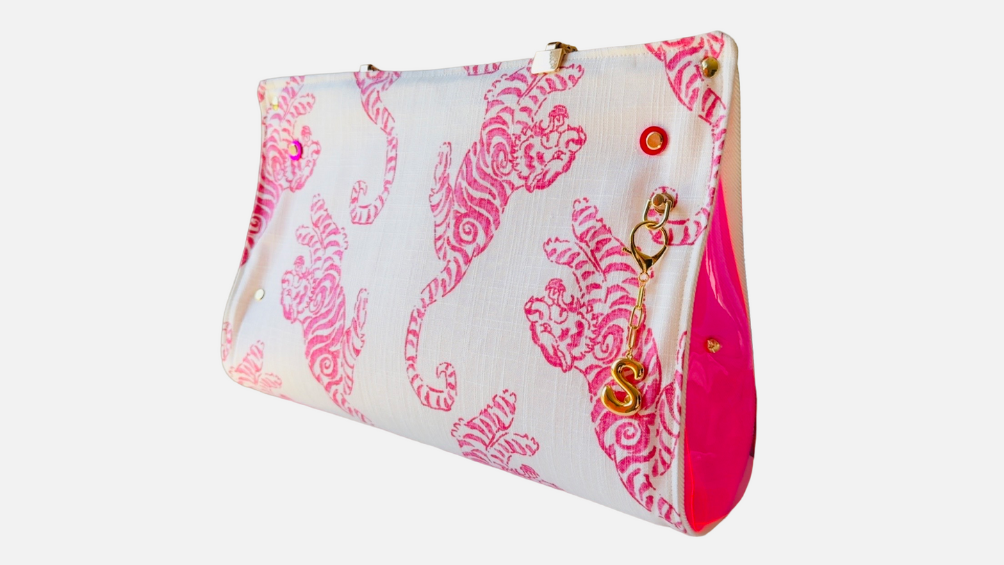 Pink Tiger Linen Handbag ￼￼￼