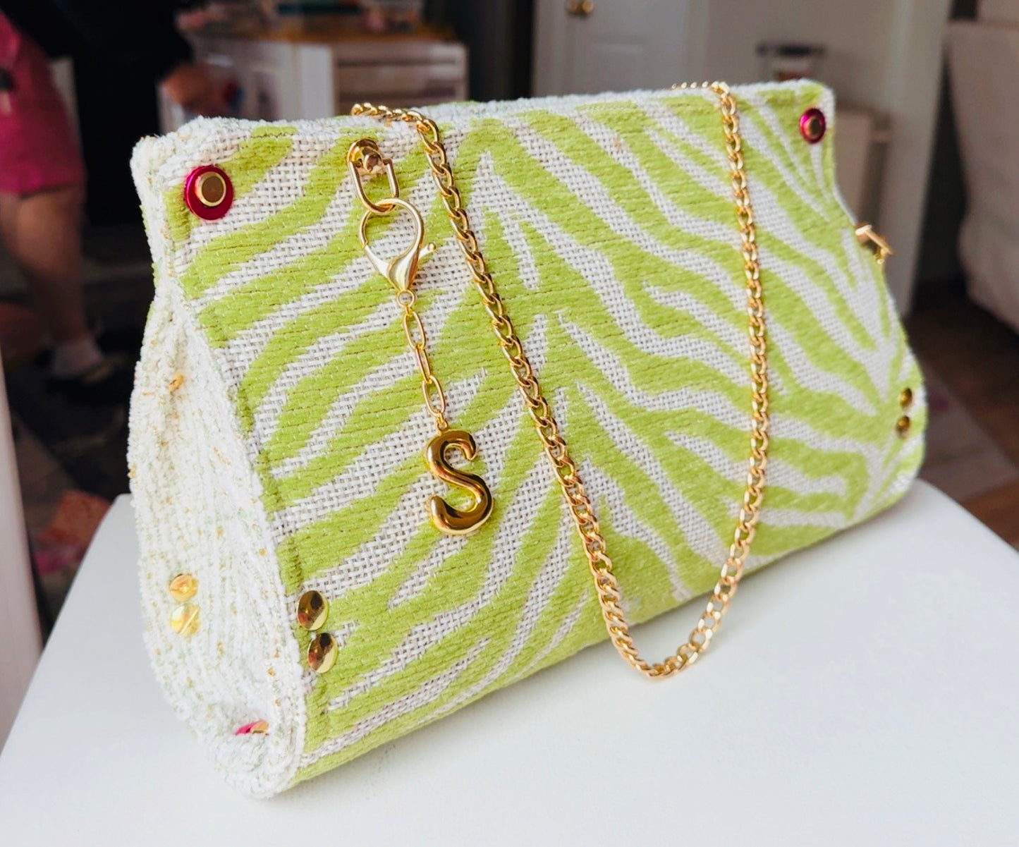 Lime Green Zebra Chenille Clutch