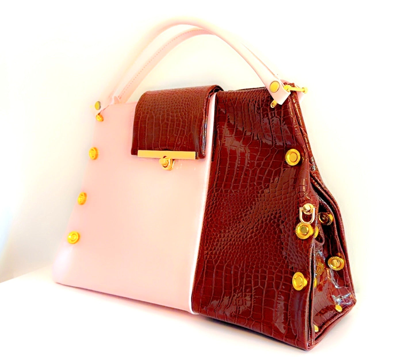 Blush and Chocolate Patent Leather Handbag
