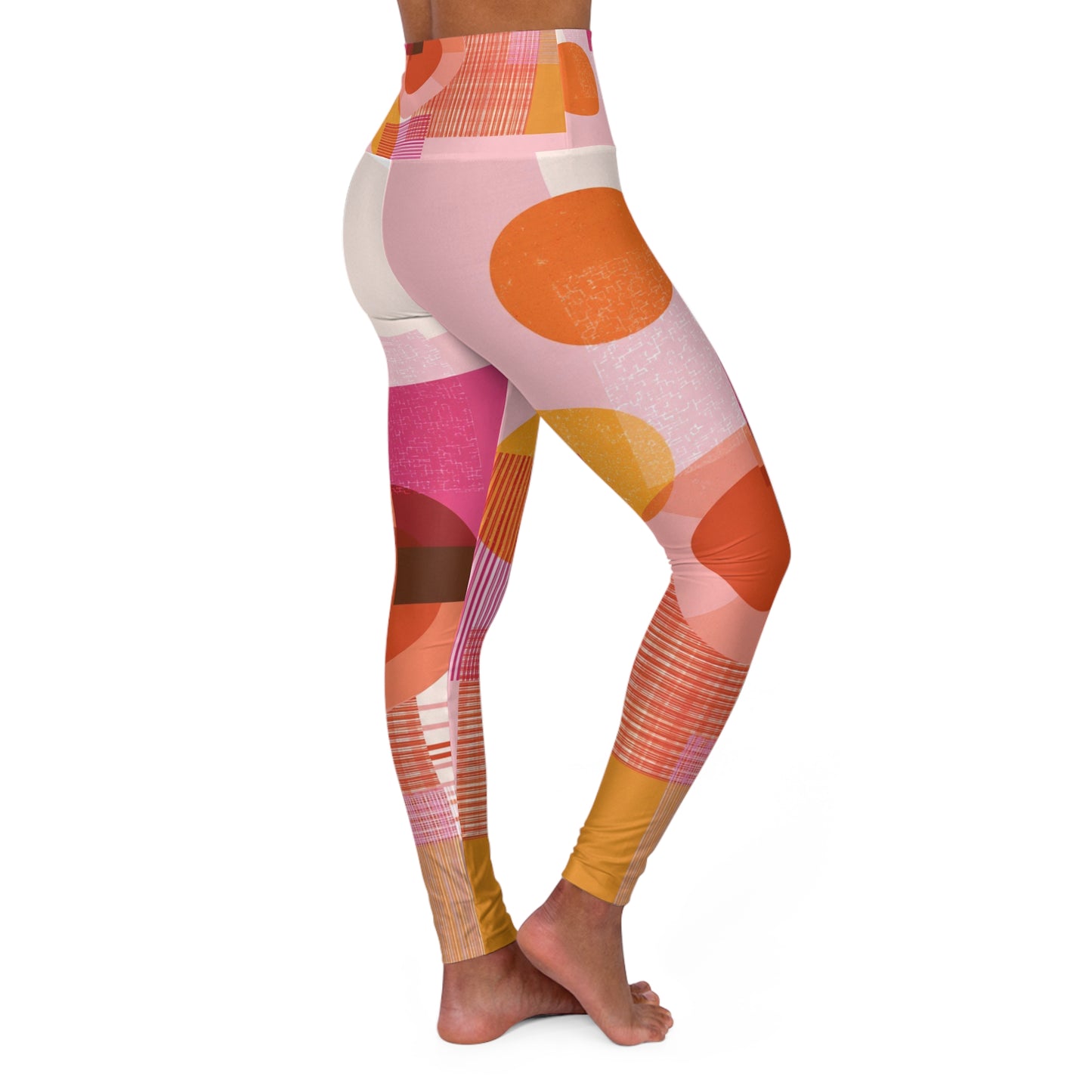 High-Waist Abstract Sunset Yoga Leggings — Colorful Geometric AOP