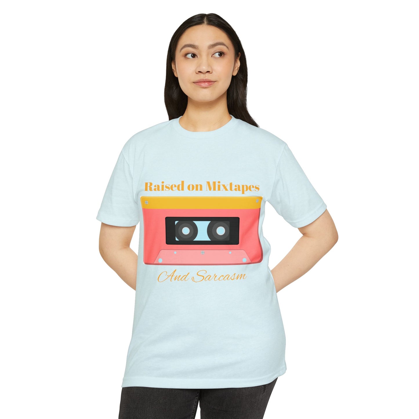 Raised on MiXtapes Cassette T-Shirt — Retro Music Tee with 'And Sarcasm'