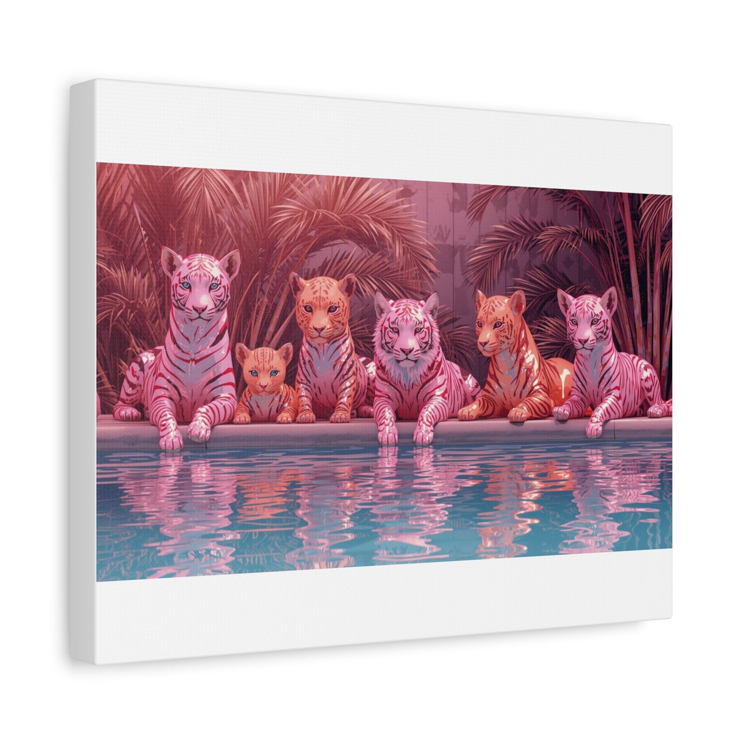 Pink Neon Tigers Poolside Canvas | Stretched Matte Wall Art