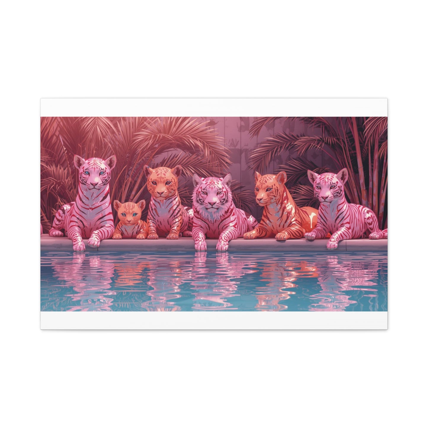 Pink Neon Tigers Poolside Canvas | Stretched Matte Wall Art