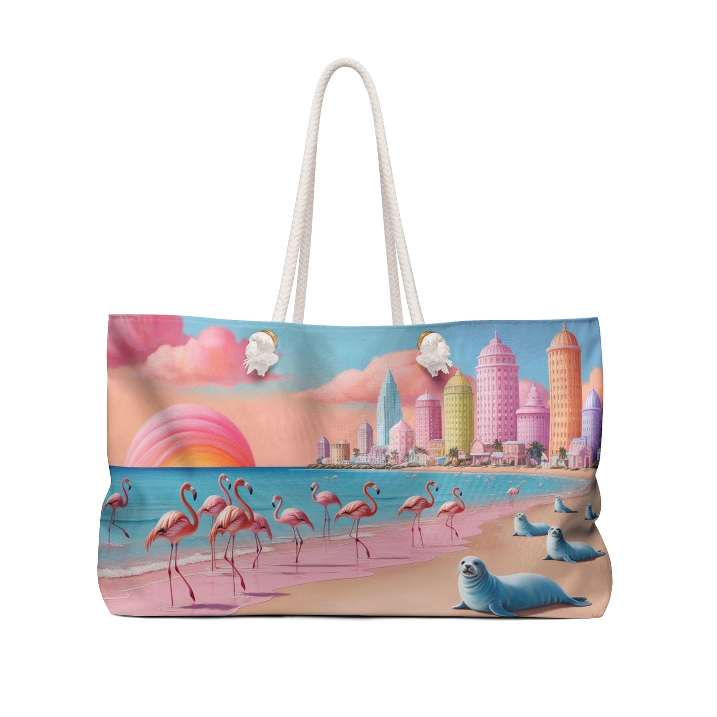 Pastel Beach Weekender Bag — Flamingos & Seals Coastal Travel Tote