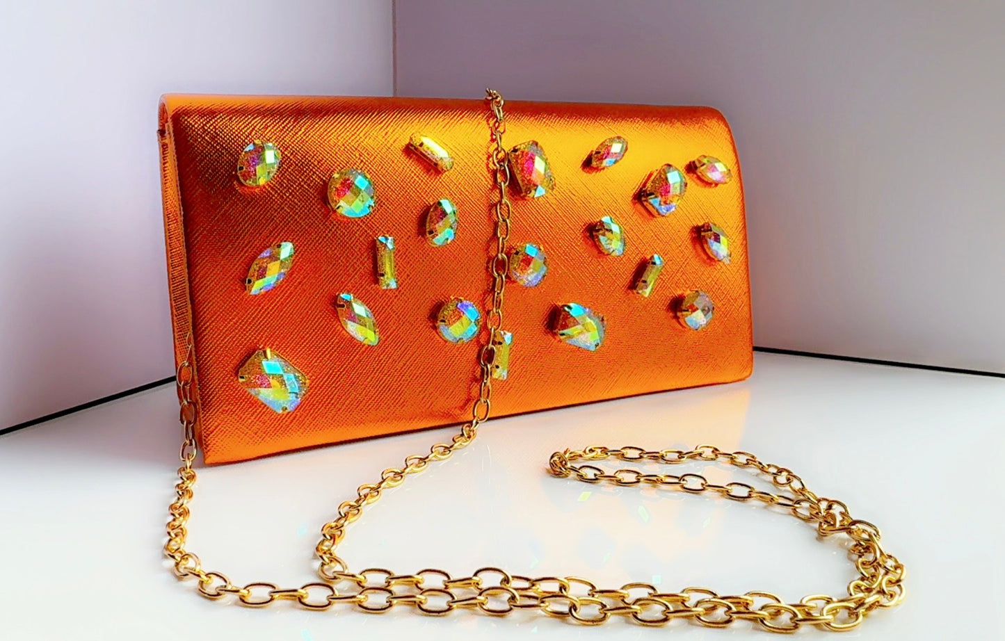 Orange Metallic Bling Clutch
