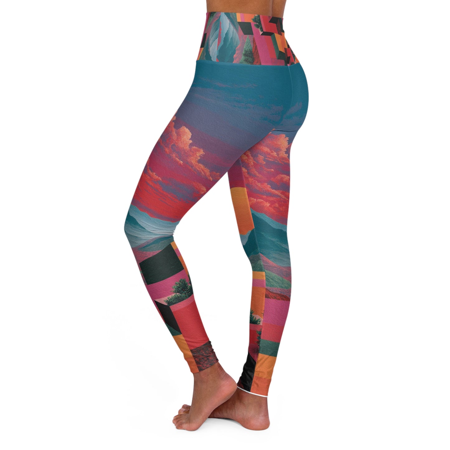 Sunset Horizon High-Waist Yoga Leggings — Colorful Geometric Sunset Print