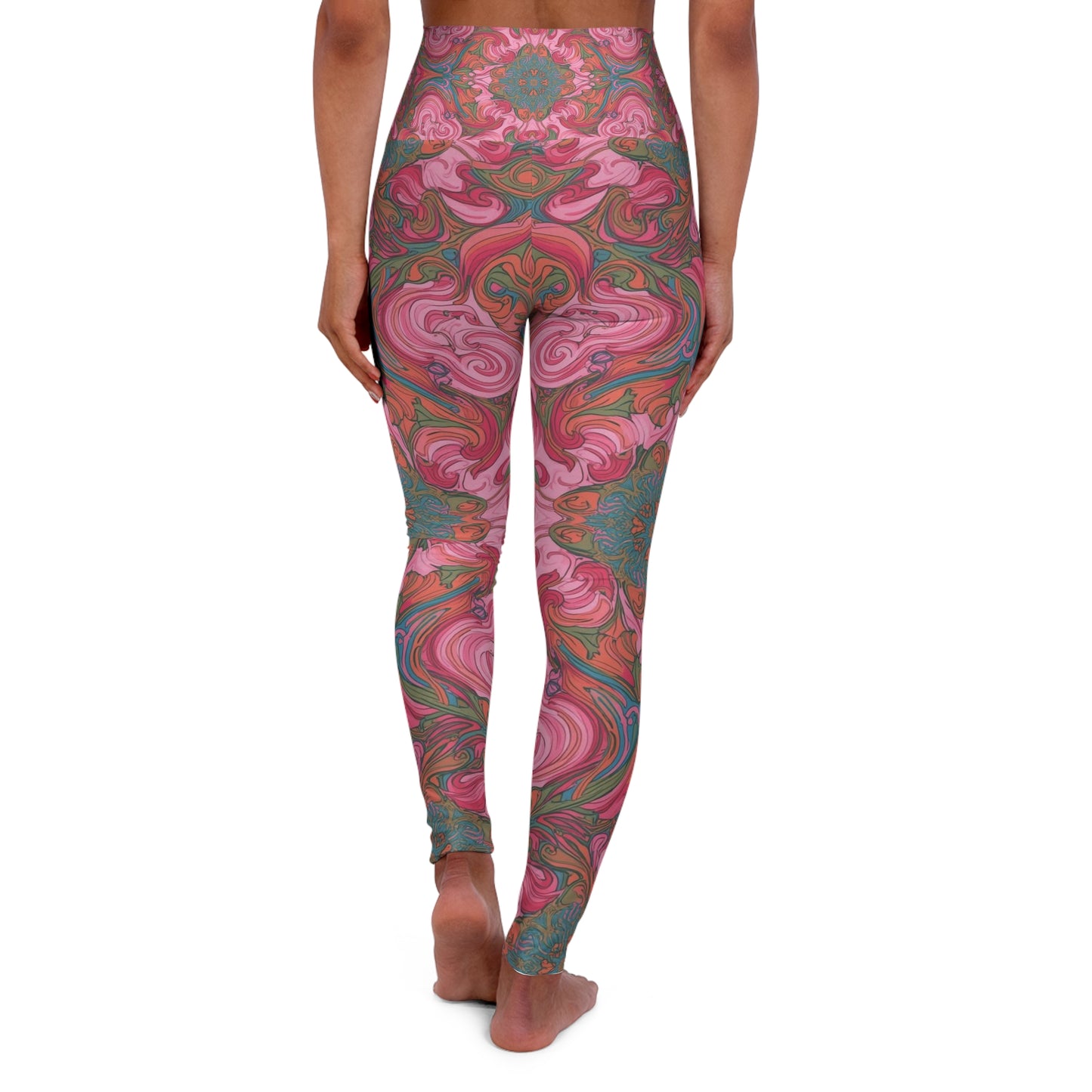High-Waist Marble Swirl Yoga Leggings — Pink Floral Patterned Activewear