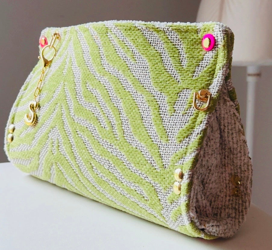 Lime Green Zebra Chenille Clutch