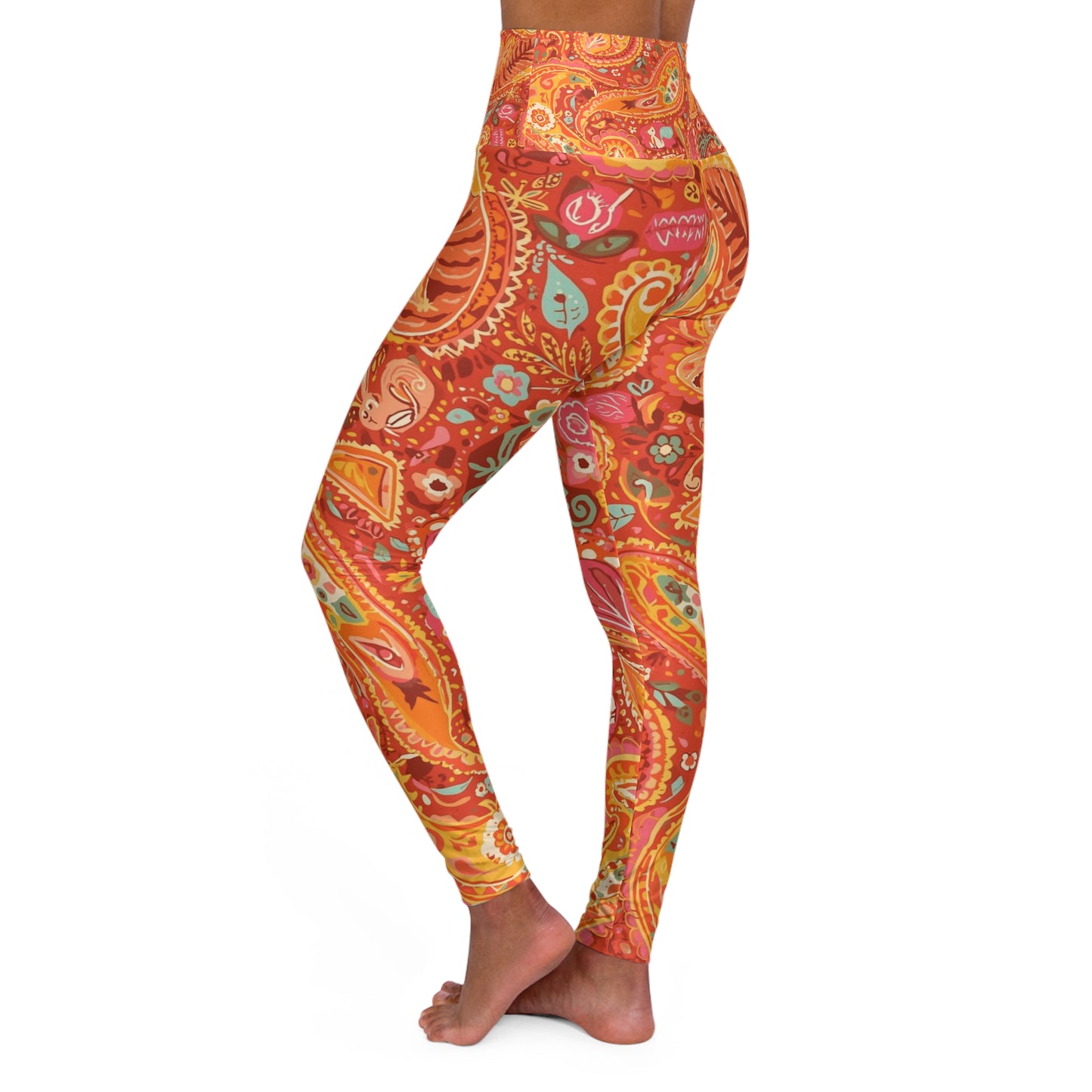 High-Waist Paisley Yoga Leggings — Warm Boho Activewear