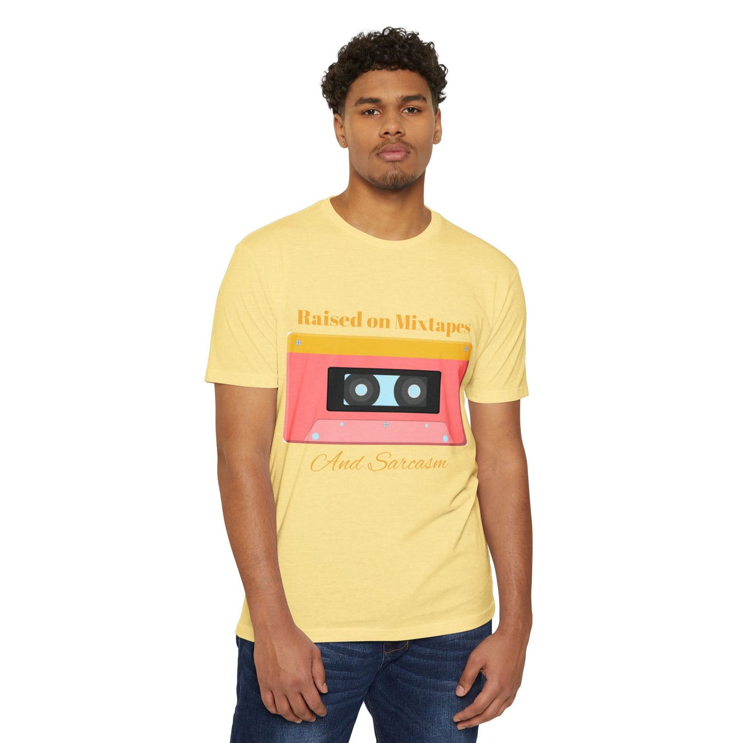 Raised on MiXtapes Cassette T-Shirt — Retro Music Tee with 'And Sarcasm'