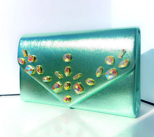 Mint Metallic Bling Clutch
