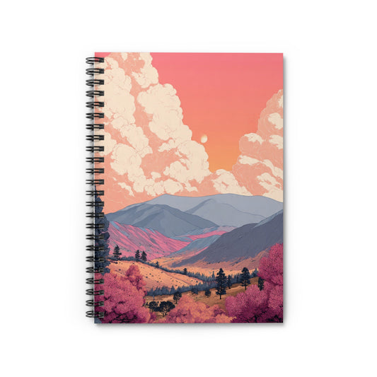 Sunset Mountain Spiral Notebook — Pink Landscape Ruled Journal