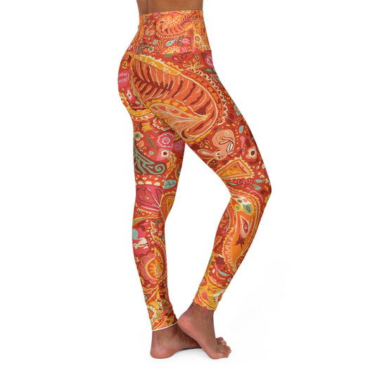 High-Waist Paisley Yoga Leggings — Warm Boho Activewear