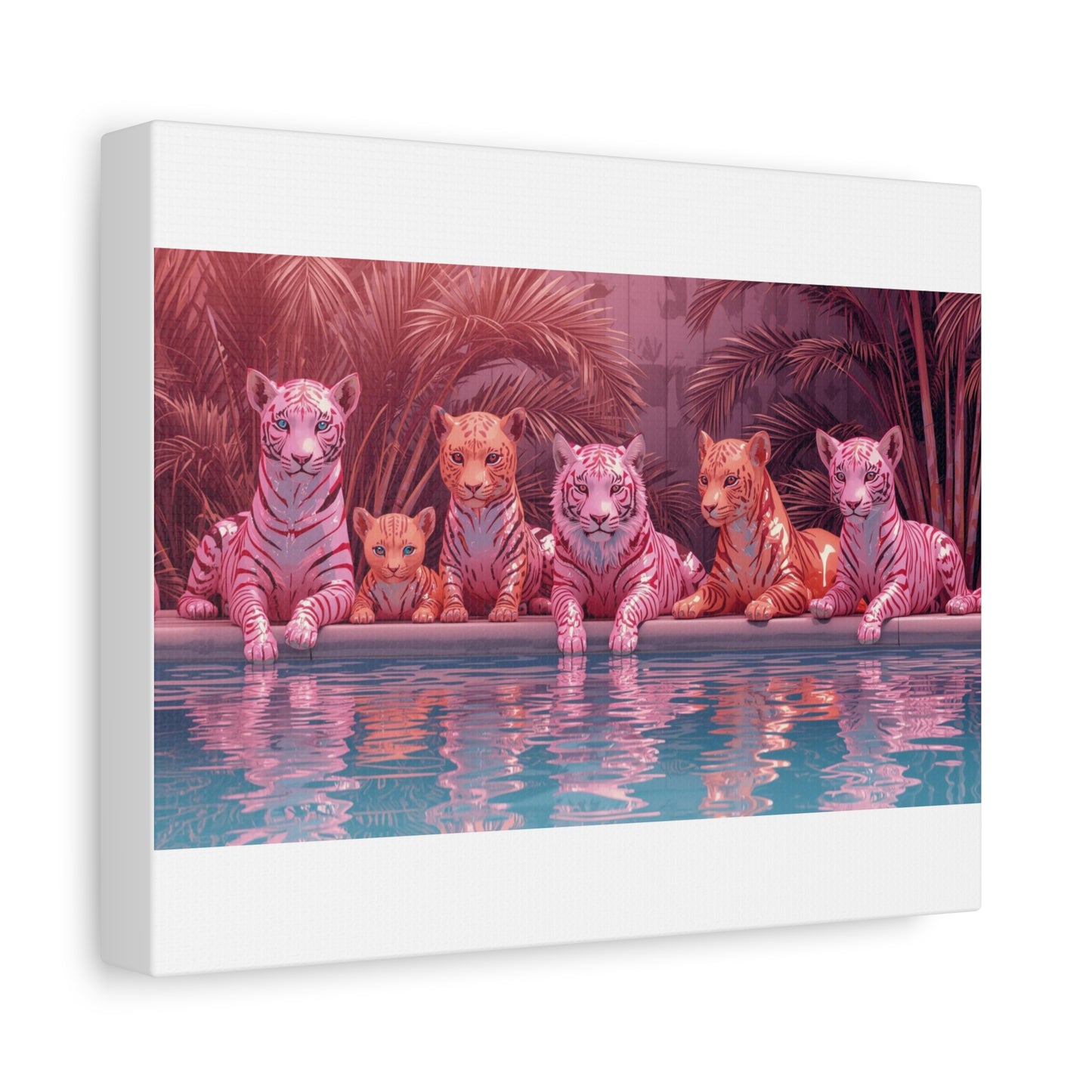 Pink Neon Tigers Poolside Canvas | Stretched Matte Wall Art