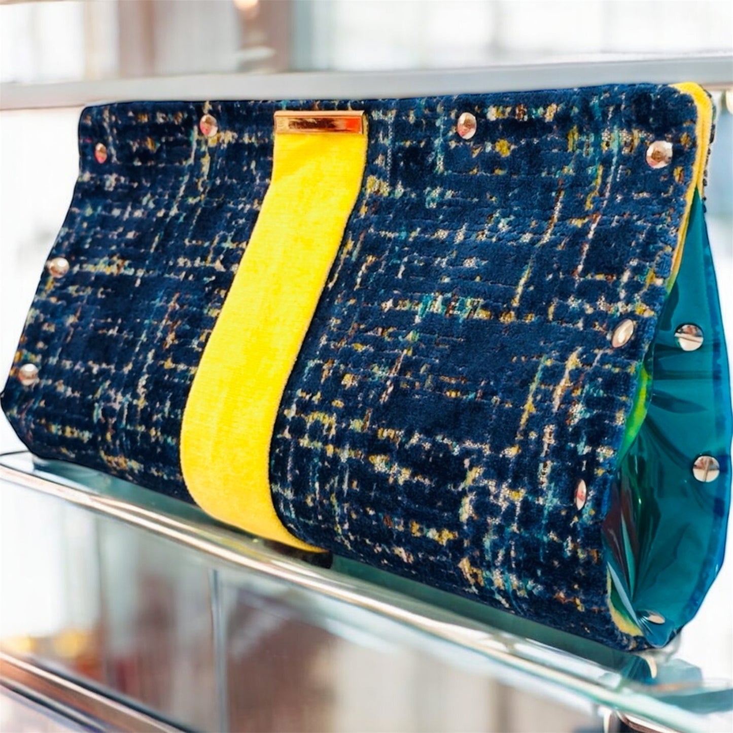 Teal Yellow Chenille Clutch