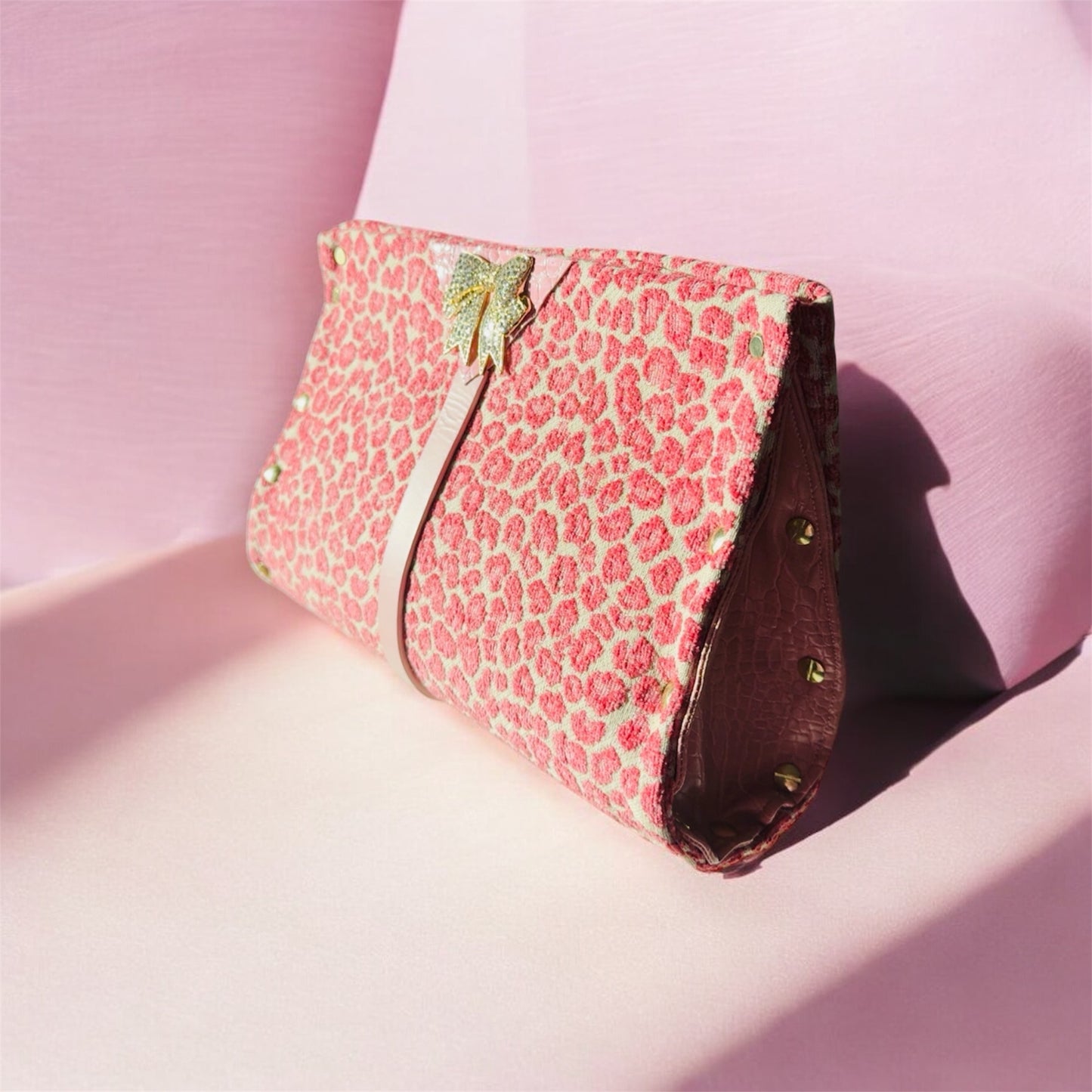 Pink Leopard Chenille Clutch