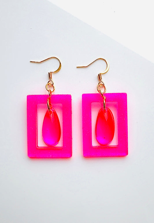Pink Neon Pendulum Earrings