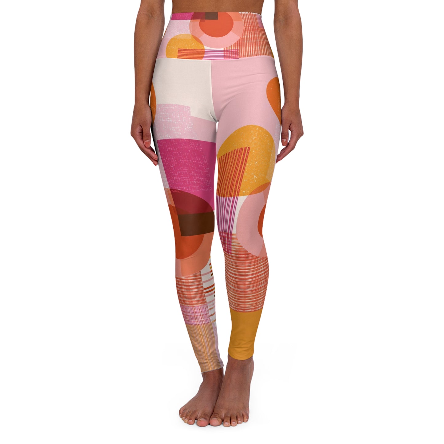 High-Waist Abstract Sunset Yoga Leggings — Colorful Geometric AOP