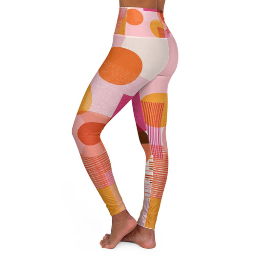 High-Waist Abstract Sunset Yoga Leggings — Colorful Geometric AOP
