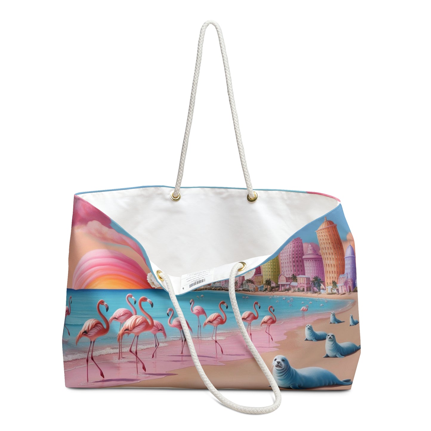 Pastel Beach Weekender Bag — Flamingos & Seals Coastal Travel Tote