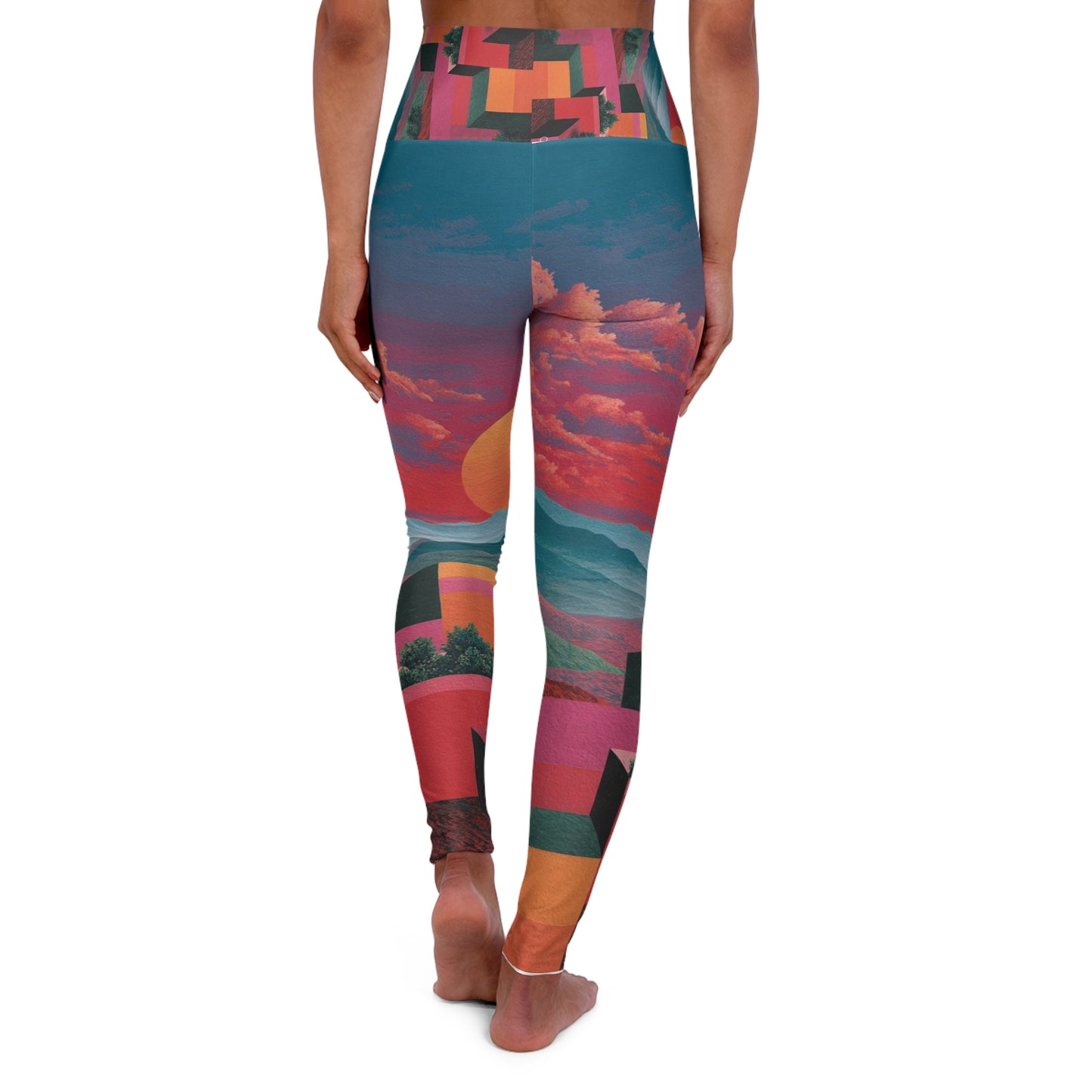 Sunset Horizon High-Waist Yoga Leggings — Colorful Geometric Sunset Print