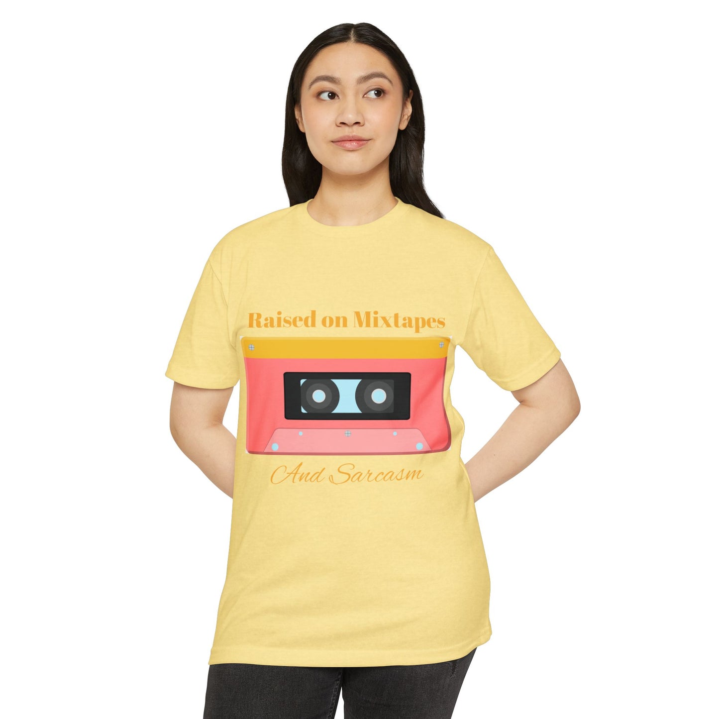 Raised on MiXtapes Cassette T-Shirt — Retro Music Tee with 'And Sarcasm'