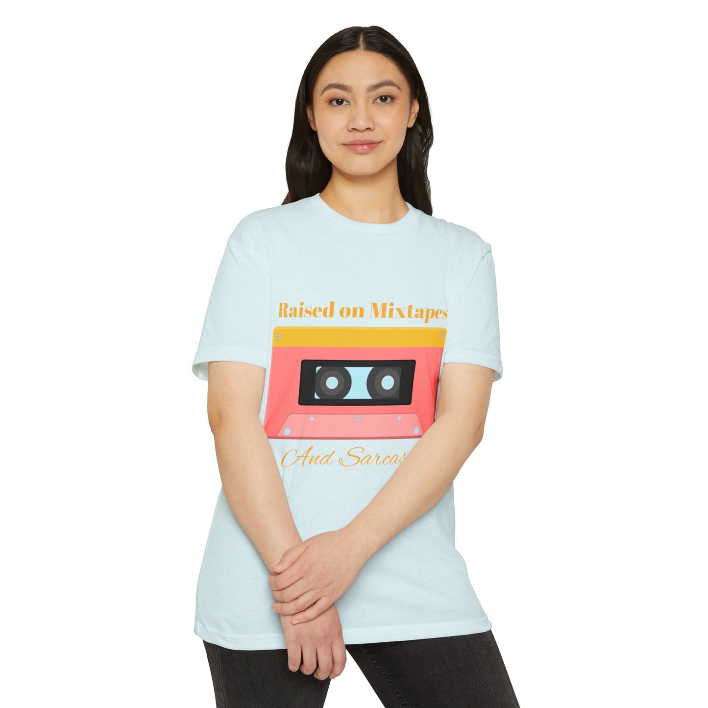 Raised on MiXtapes Cassette T-Shirt — Retro Music Tee with 'And Sarcasm'
