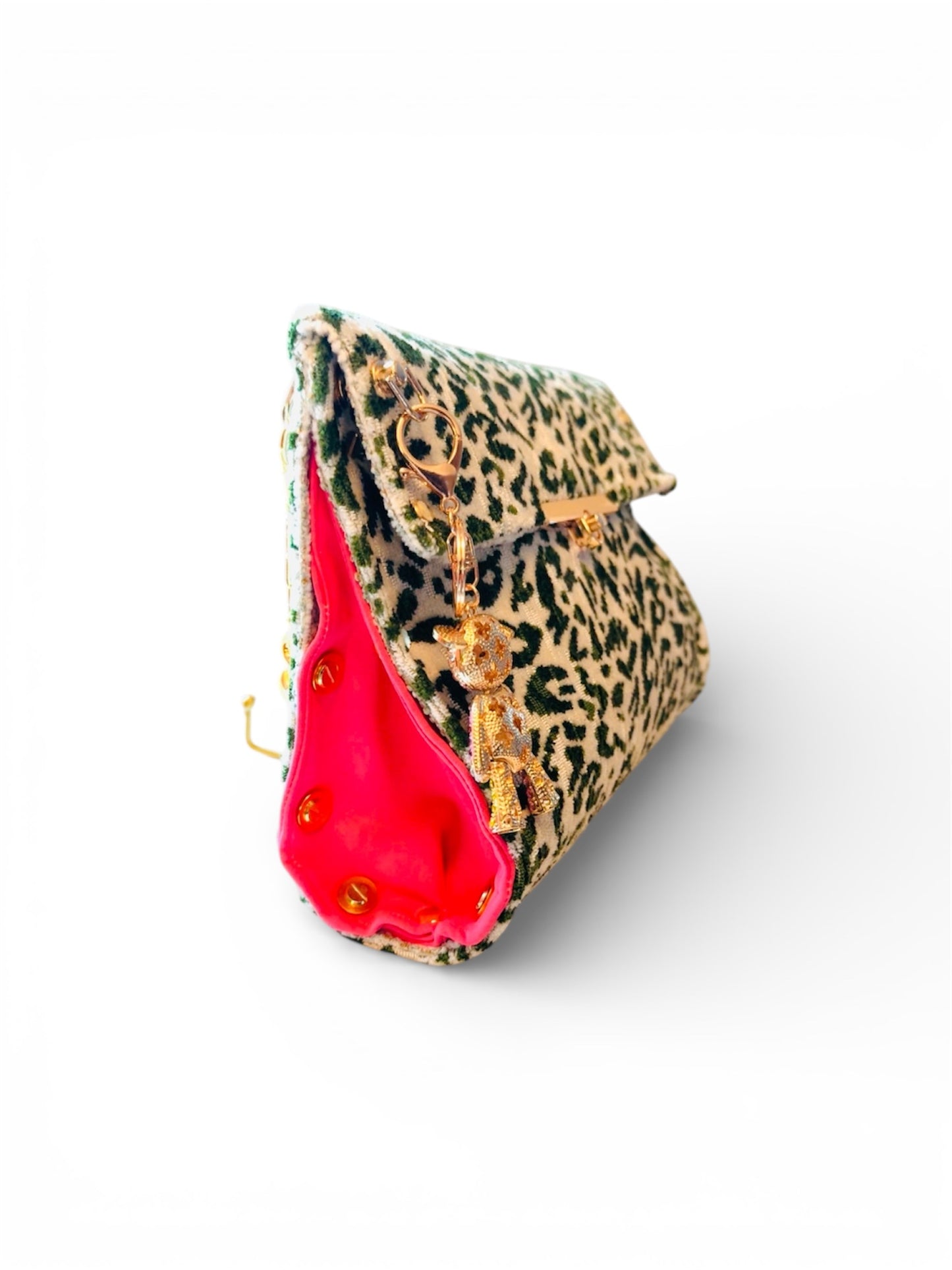 Wicked Green and Pink Clutch with Bear Keychain