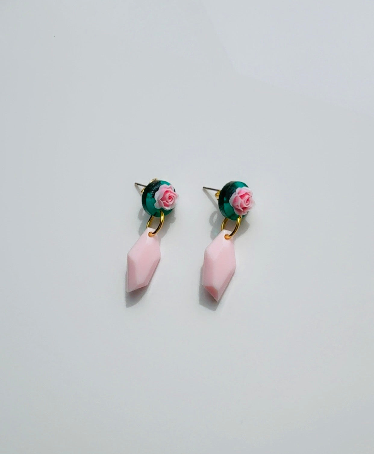 Pink Rose Pendulum Earrings