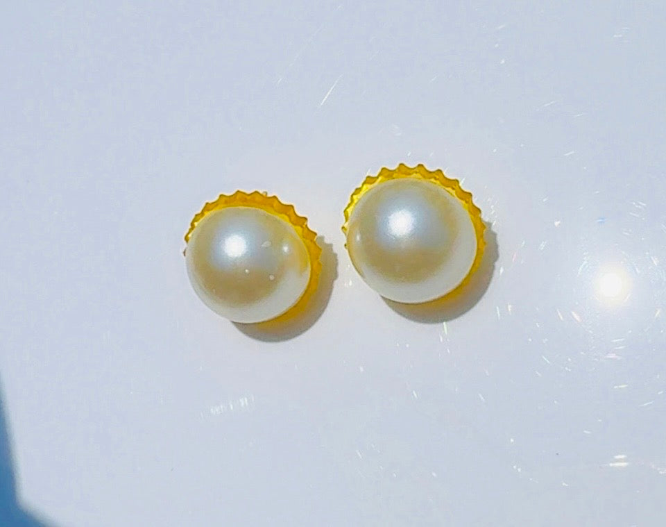 Golden Big Pearl Studs