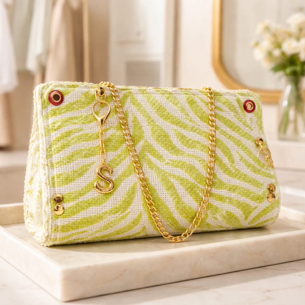 Lime Green Zebra Chenille Clutch