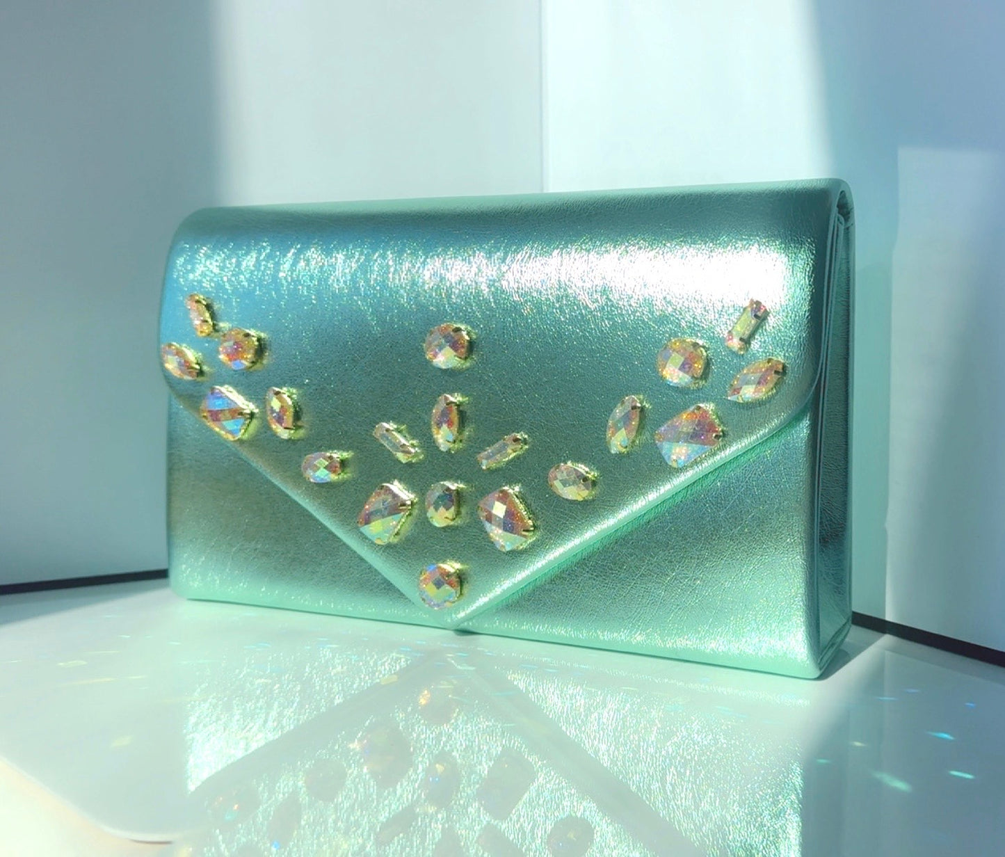 Mint Metallic Bling Clutch
