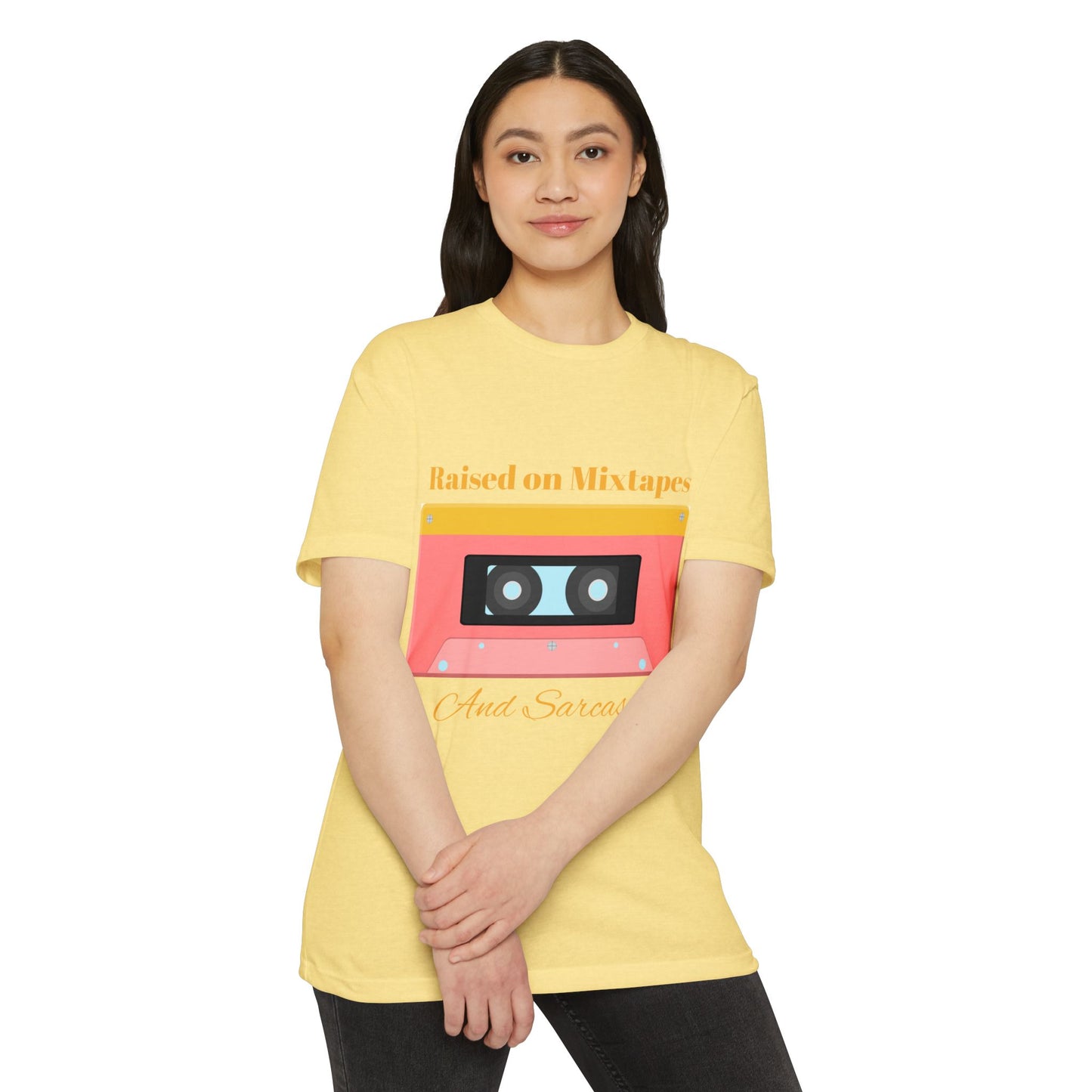 Raised on MiXtapes Cassette T-Shirt — Retro Music Tee with 'And Sarcasm'
