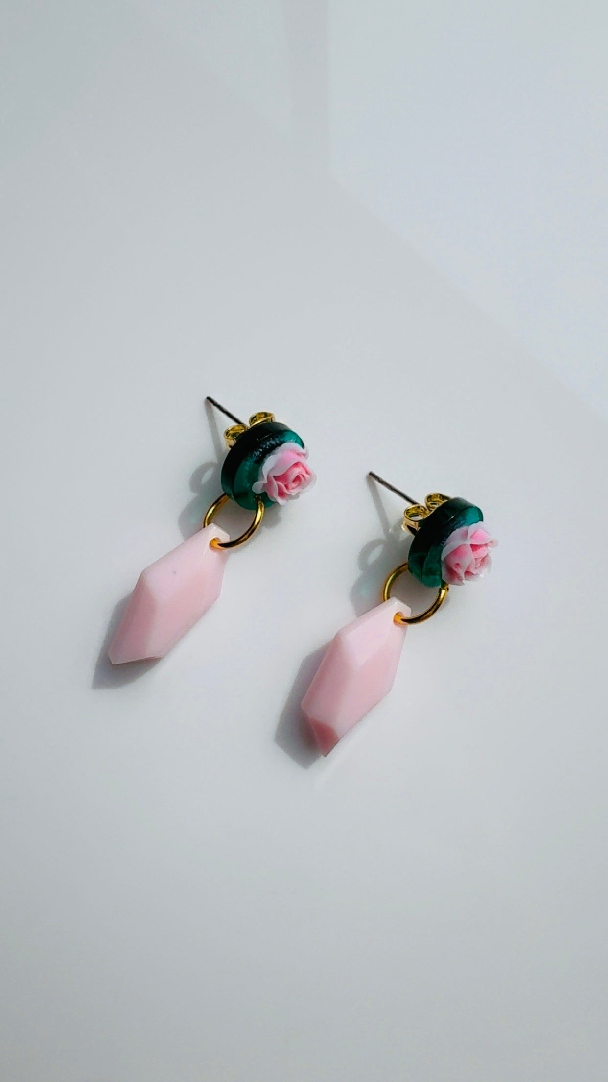 Pink Rose Pendulum Earrings