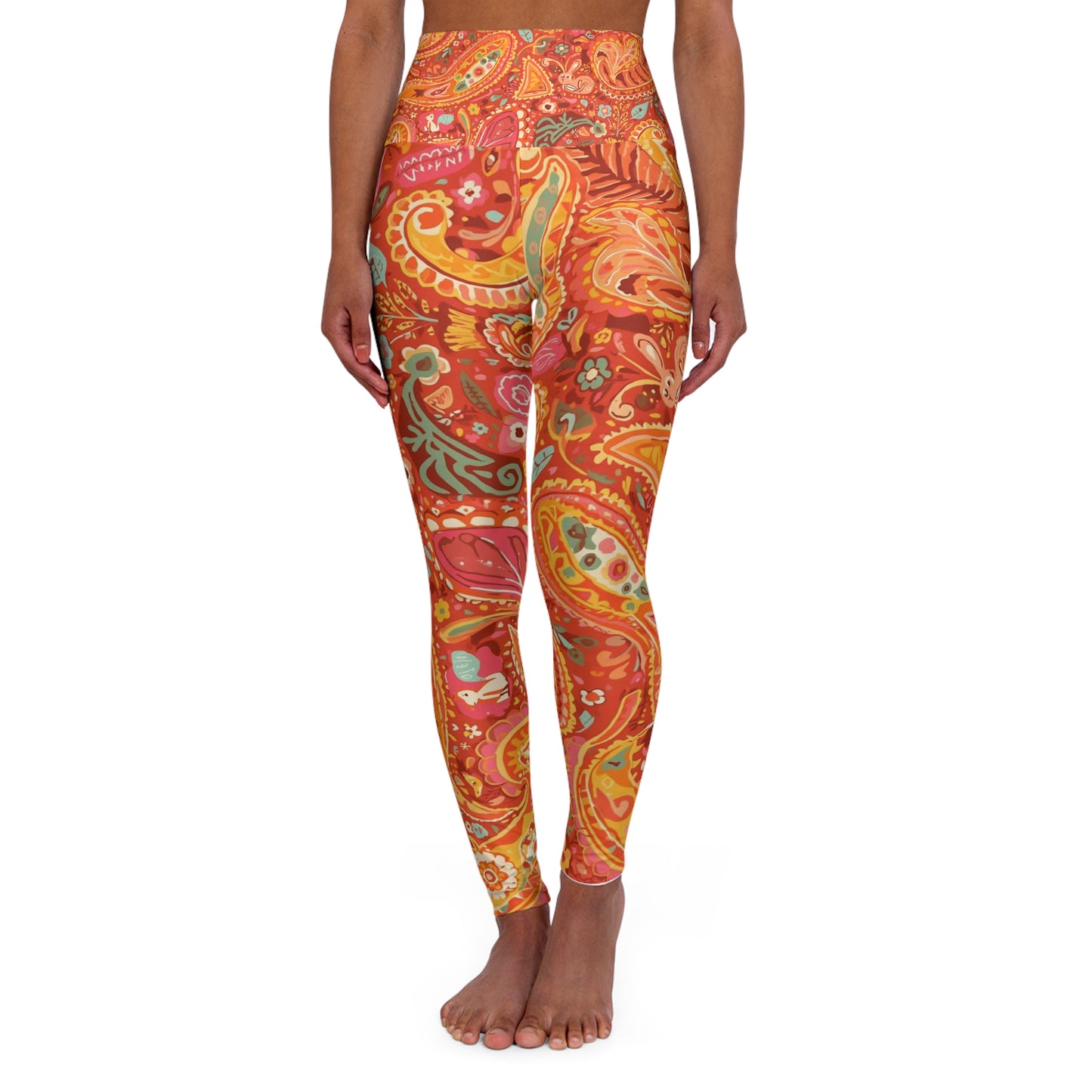 High-Waist Paisley Yoga Leggings — Warm Boho Activewear