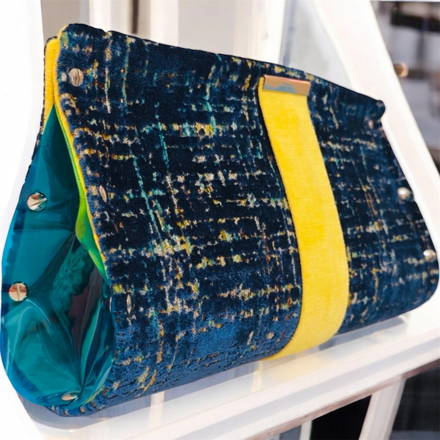 Teal Yellow Chenille Clutch