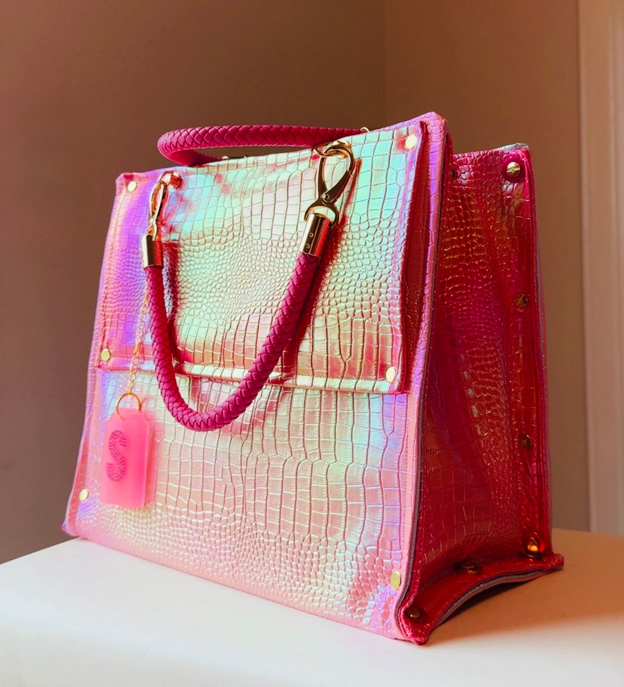 Signature Pink Croc Handbag